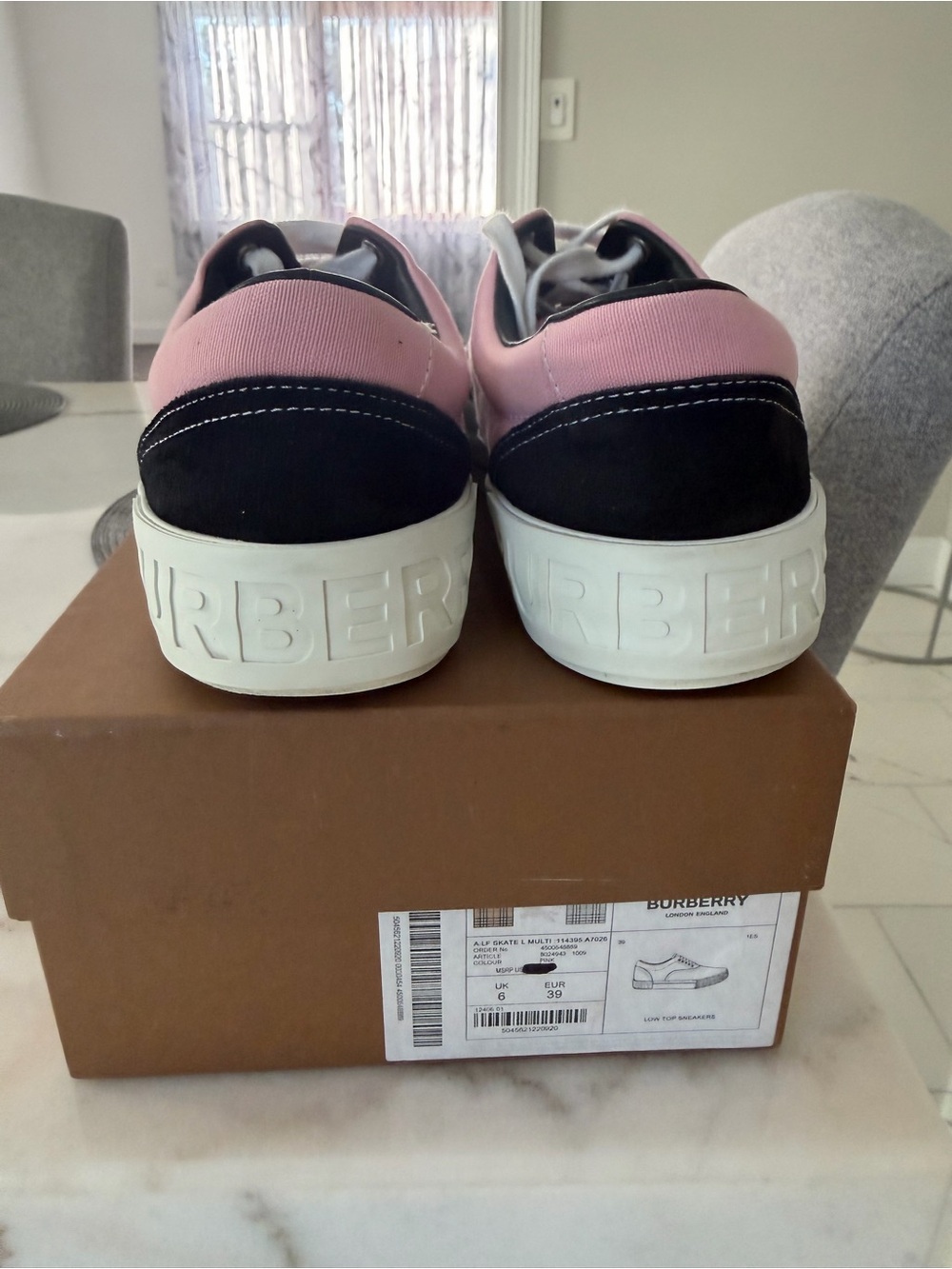 Burberry Pink Vintage Check Canvas Low-Top Sneakers with Black Heel - Picture 4 of 8